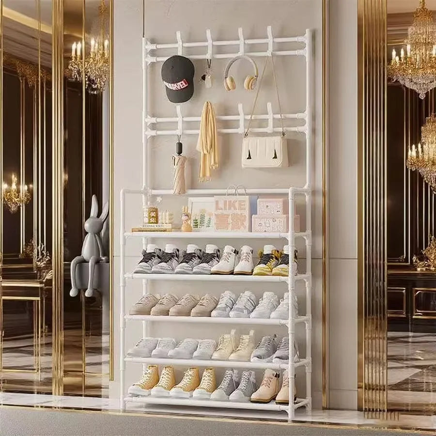 Multifunctional Hallway Coat Rack and Shoe Bench, Entryway Storage for Shoes Clothes Hats Bags Umbrellas Jackets