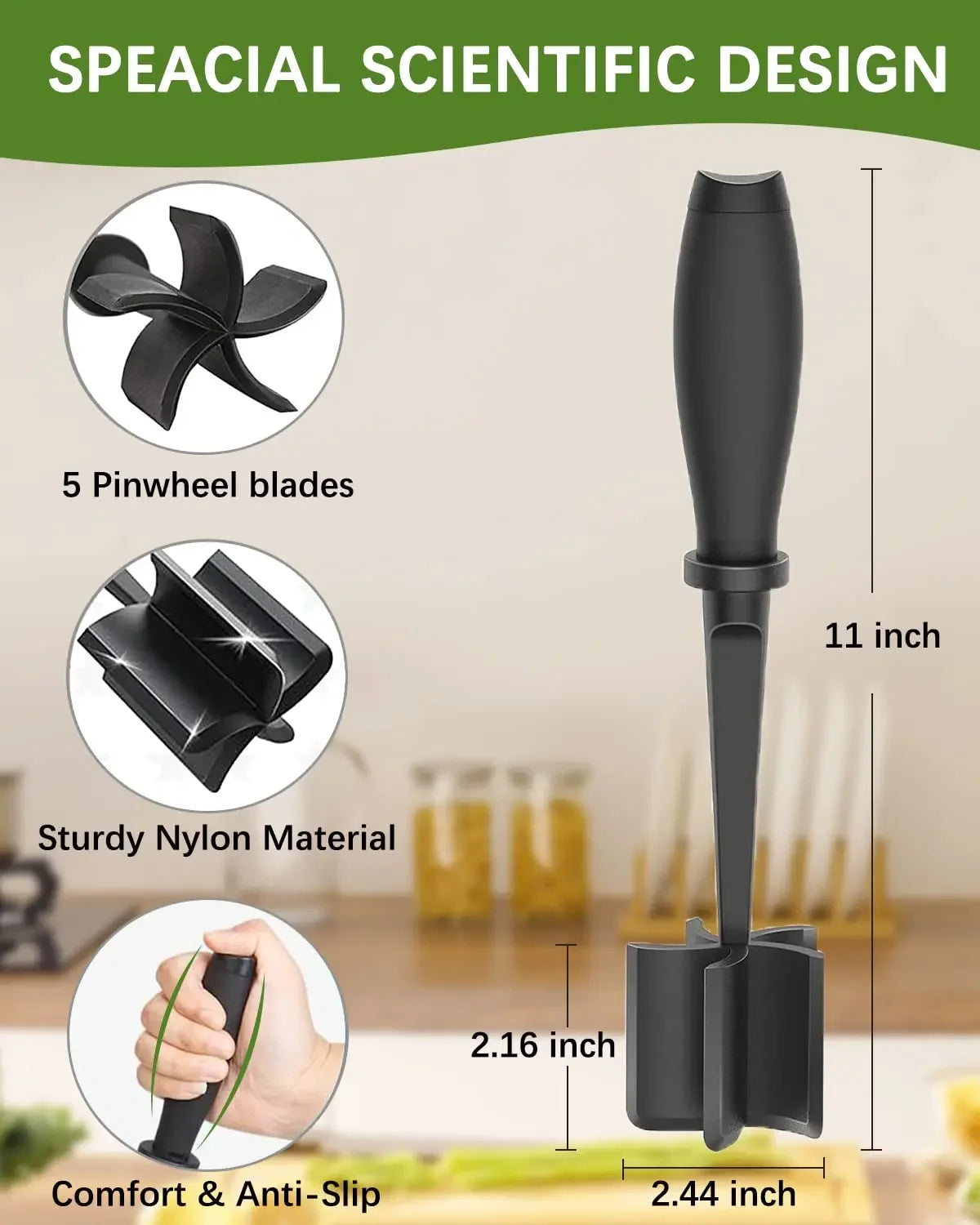 1pc Meat Chopper Heat Resistant Meat Masher for Ground Beef Hamburger Meat Mix and Chop Kitchen Tool & Meat Browning Utensil