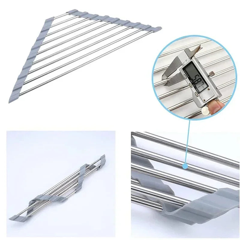 Foldable Triangle Dish Rack Kitchen Sink Storage Corner Rack Sponge Organizer Foldable Stainless Steel Draining Rack