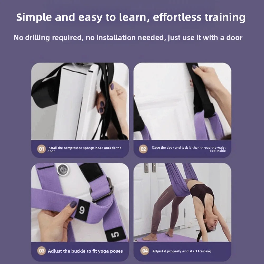 Adjustable Women Aerial Yoga Strap Elastic Stretch Door Hanging Aerial Yoga Hammock Swing Anti-Gravity Flexibility Training