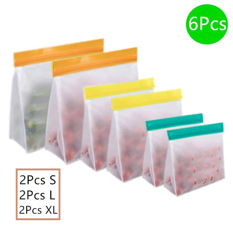 Reusable Silicone Food Bag Freezer Stand Up Fresh-keeping Bag Food Fruit Storage Bag Kitchen Leakproof Fresh Shut Bags BPA Free