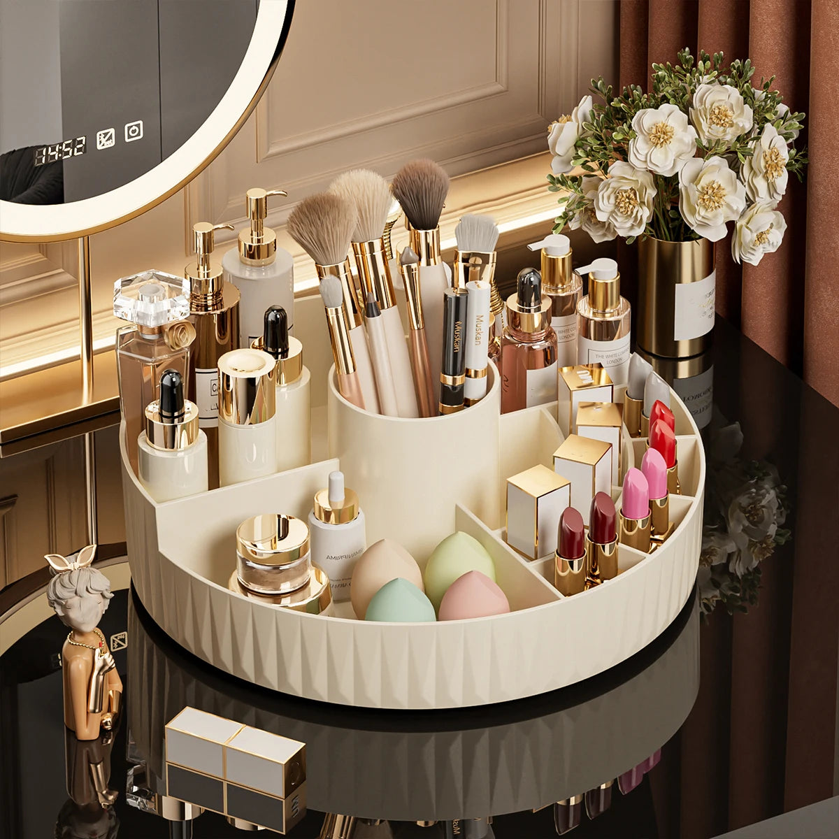 Rotating Cosmetic Storage Box, Multi - compartment Organizer for Lipsticks, Eyebrow Pencils & Brushes, Bathroom Skincare Storage