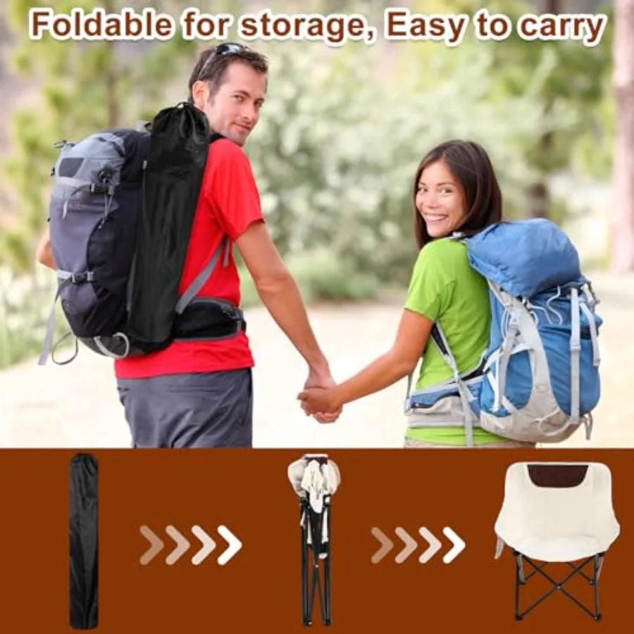 Camping Chairs Outdoor Lightweight Folding Portable Chair for Beach Travel Hiking, Beige Polyester with Aluminum Frame, Support