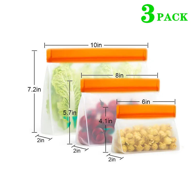 Reusable Silicone Food Bag Freezer Stand Up Fresh-keeping Bag Food Fruit Storage Bag Kitchen Leakproof Fresh Shut Bags BPA Free