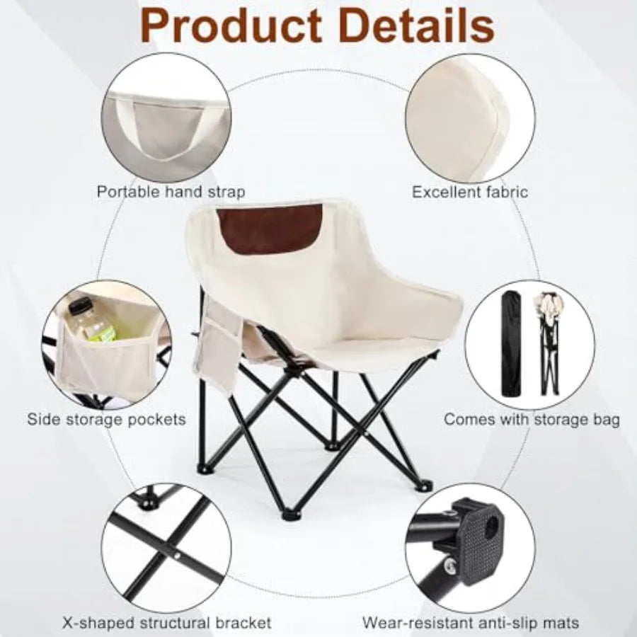 Camping Chairs Outdoor Lightweight Folding Portable Chair for Beach Travel Hiking, Beige Polyester with Aluminum Frame, Support