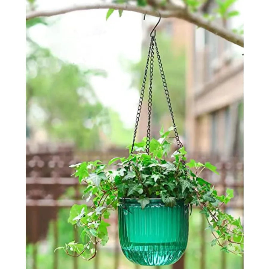 2 Pack Self Watering Hanging Planters Indoor Flower Pots 6.5 Inch Outdoor Hanging Basket Plant Hanger with 3Hooks Drainage Hole