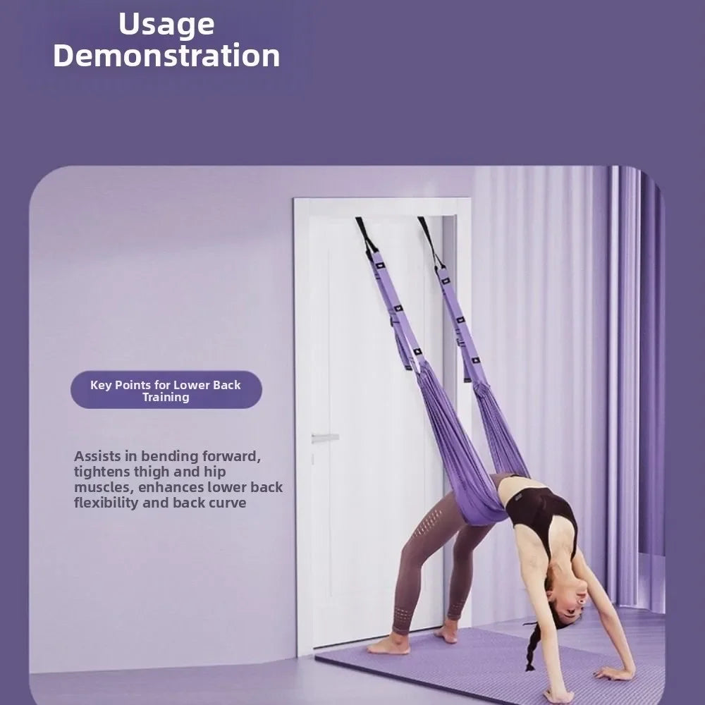 Adjustable Women Aerial Yoga Strap Elastic Stretch Door Hanging Aerial Yoga Hammock Swing Anti-Gravity Flexibility Training