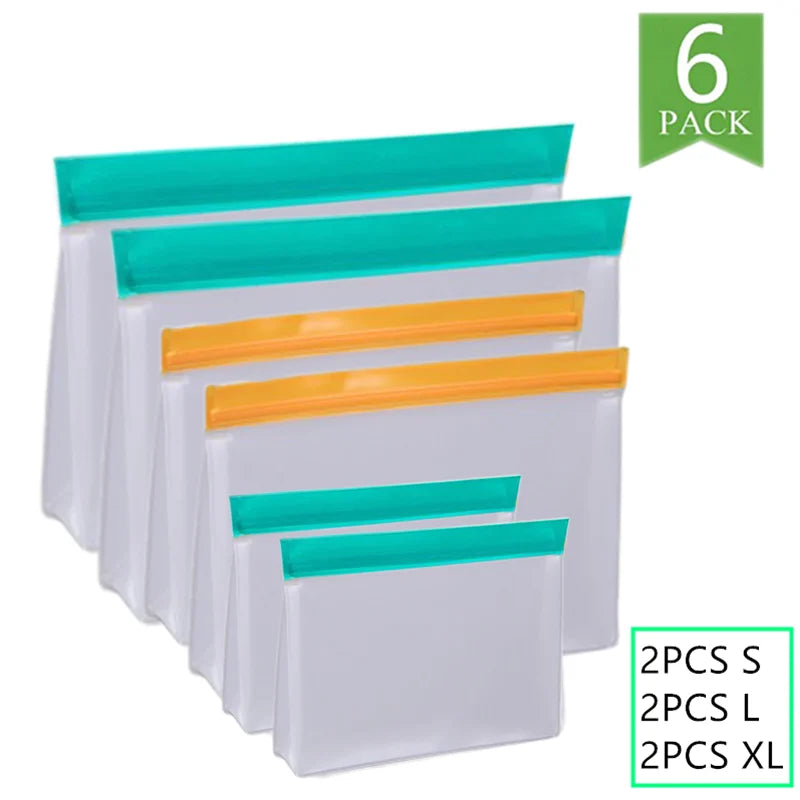 Reusable Silicone Food Bag Freezer Stand Up Fresh-keeping Bag Food Fruit Storage Bag Kitchen Leakproof Fresh Shut Bags BPA Free