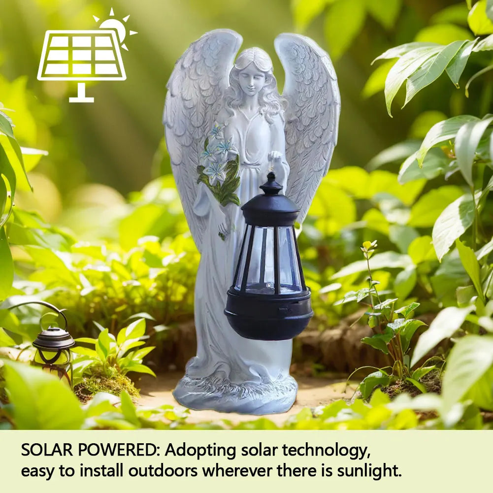 Solar Angel Statue Light Auto On & Off Decorative Angel Figurine Lantern Fairy Figurine Decor Lamp for Outside Yard Art Patio