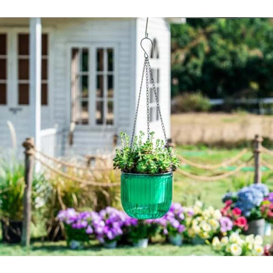 2 Pack Self Watering Hanging Planters Indoor Flower Pots 6.5 Inch Outdoor Hanging Basket Plant Hanger with 3Hooks Drainage Hole