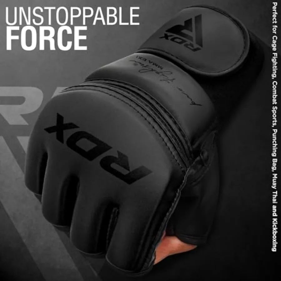 MMA Gloves Grappling Sparring, Maya Hide Leather, Boxing Gloves Men Women Muay Thai Martial Arts Training, Half Finger Adjustab