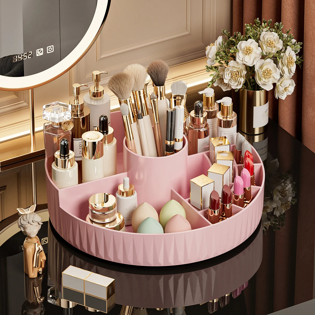 Rotating Cosmetic Storage Box, Multi - compartment Organizer for Lipsticks, Eyebrow Pencils & Brushes, Bathroom Skincare Storage