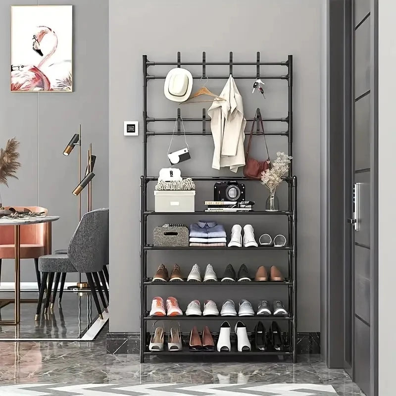 Multifunctional Hallway Coat Rack and Shoe Bench, Entryway Storage for Shoes Clothes Hats Bags Umbrellas Jackets