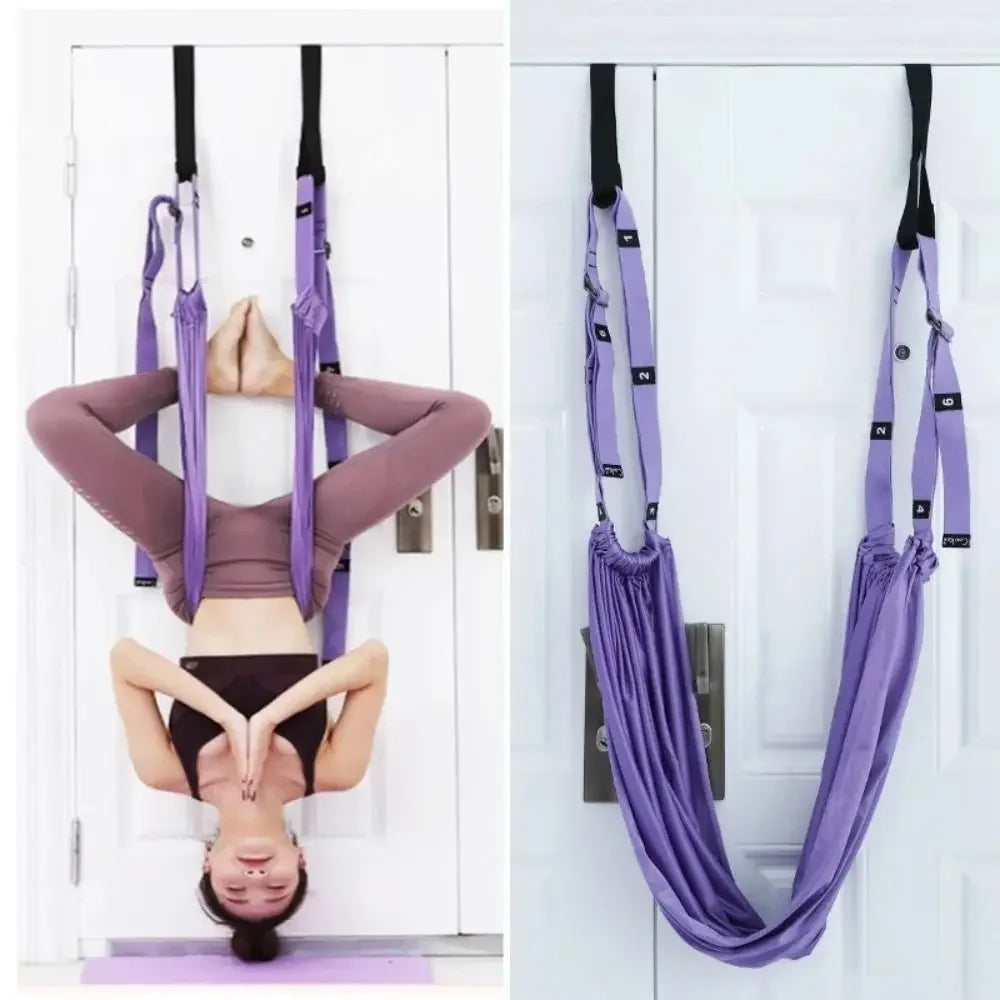 Adjustable Women Aerial Yoga Strap Elastic Stretch Door Hanging Aerial Yoga Hammock Swing Anti-Gravity Flexibility Training