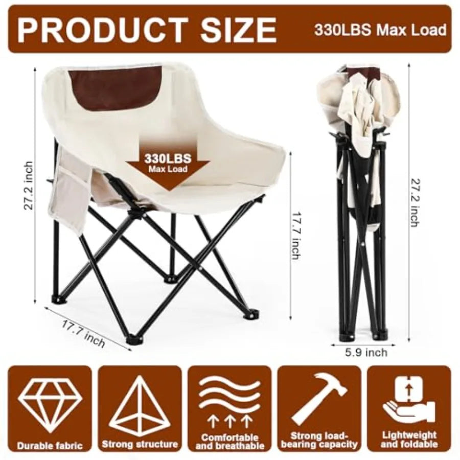Camping Chairs Outdoor Lightweight Folding Portable Chair for Beach Travel Hiking, Beige Polyester with Aluminum Frame, Support