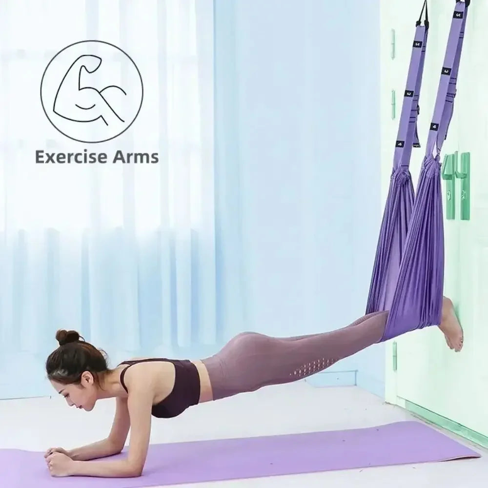 Adjustable Women Aerial Yoga Strap Elastic Stretch Door Hanging Aerial Yoga Hammock Swing Anti-Gravity Flexibility Training