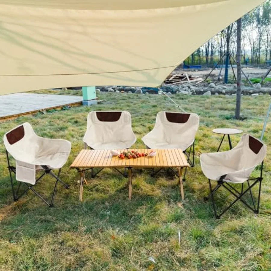 Camping Chairs Outdoor Lightweight Folding Portable Chair for Beach Travel Hiking, Beige Polyester with Aluminum Frame, Support
