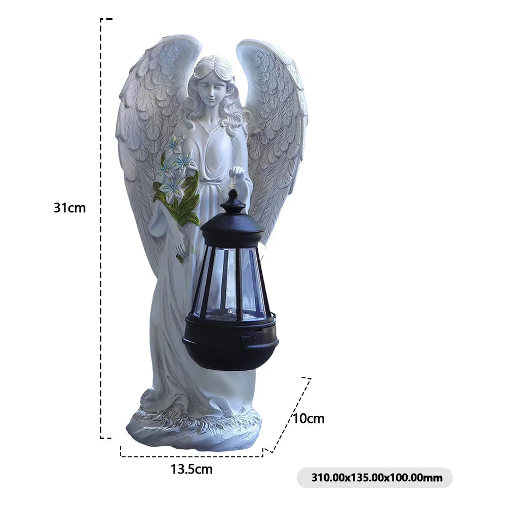 Solar Angel Statue Light Auto On & Off Decorative Angel Figurine Lantern Fairy Figurine Decor Lamp for Outside Yard Art Patio