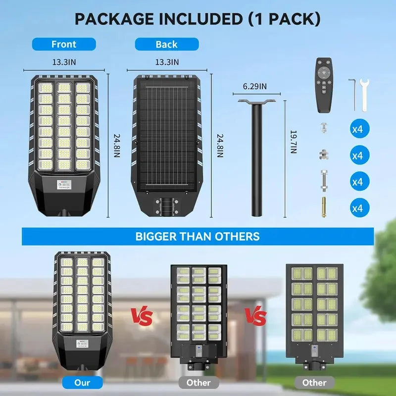 8000W 700000LM Solar Street Light Outdoor Super Bright Flood Lights Parking Lot Lights Dusk to Dawn Outdoor Lighting Motion Sensor and Remote Control