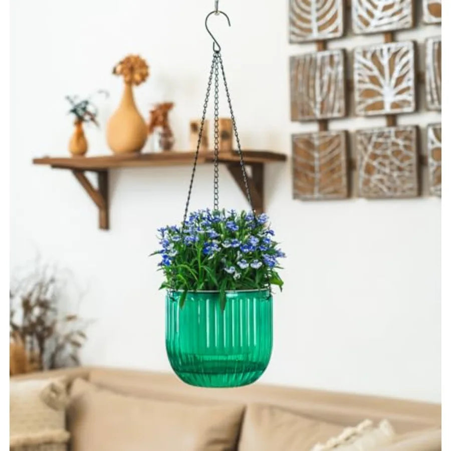 2 Pack Self Watering Hanging Planters Indoor Flower Pots 6.5 Inch Outdoor Hanging Basket Plant Hanger with 3Hooks Drainage Hole