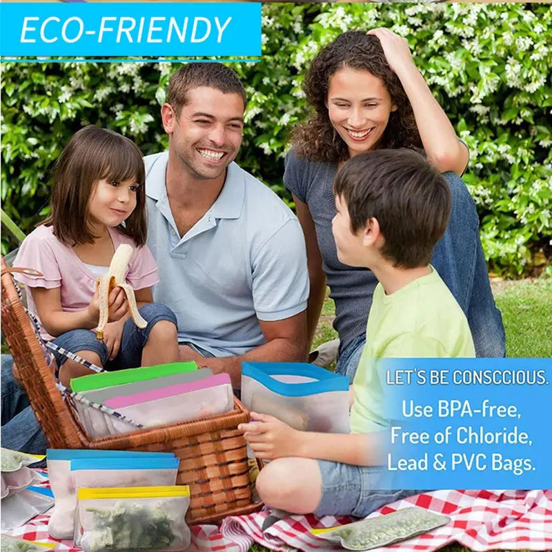 Reusable Silicone Food Bag Freezer Stand Up Fresh-keeping Bag Food Fruit Storage Bag Kitchen Leakproof Fresh Shut Bags BPA Free