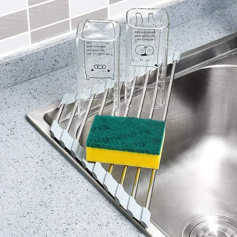 Foldable Triangle Dish Rack Kitchen Sink Storage Corner Rack Sponge Organizer Foldable Stainless Steel Draining Rack
