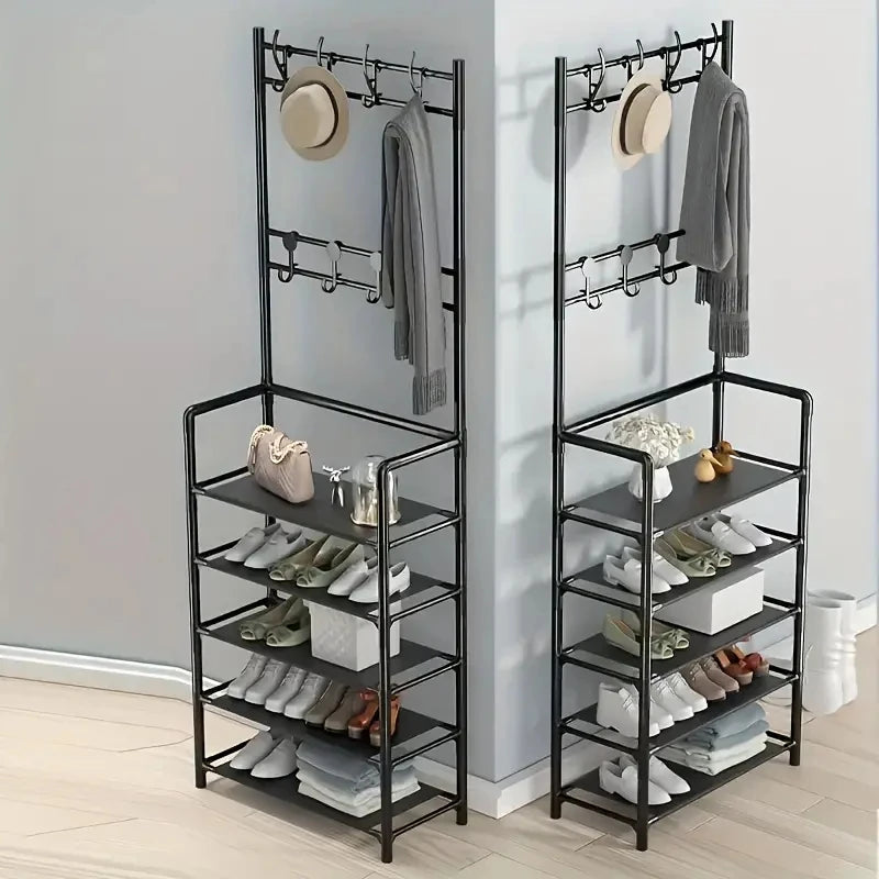 Multifunctional Hallway Coat Rack and Shoe Bench, Entryway Storage for Shoes Clothes Hats Bags Umbrellas Jackets