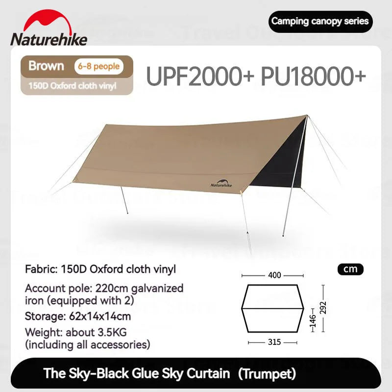 Naturehike Camping Sun Shelter Vinyl UPF2000+ UV Waterproof Tarp Outdoor Picnic 17㎡ Large Space Sunshade Canopy Awning velarium
