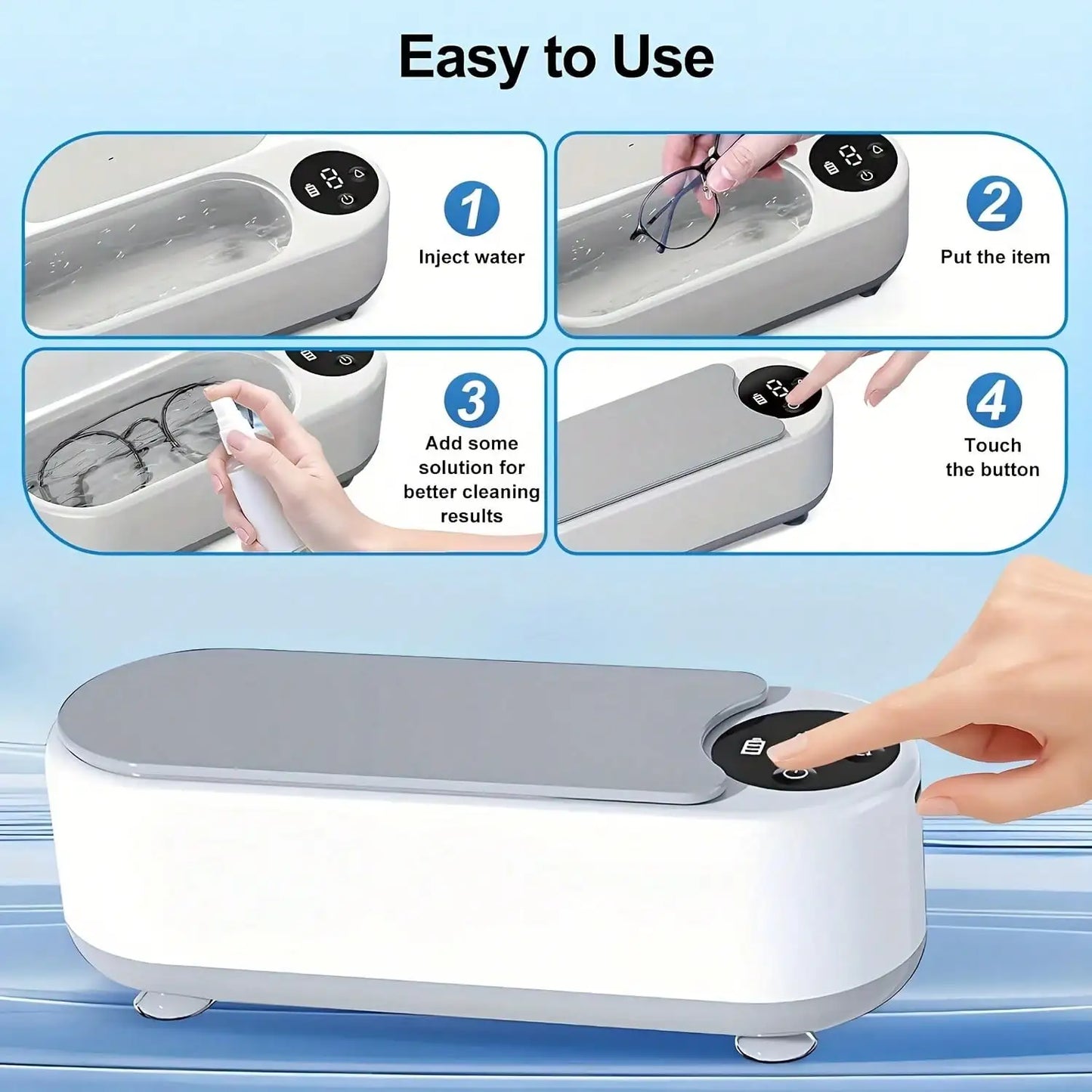 Portable Ultrasonic Cleaner, USB Charging High-Frequency Vibration Cleaning Machine For Jewelry Glasses Rings Watches, Professional Deep Cleaner For Denture Retainer Earrings Coins, Compact Home Travel Essentials