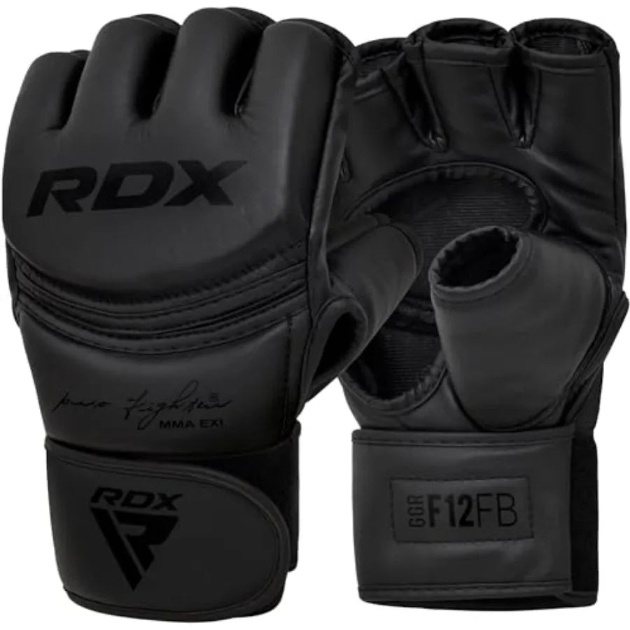 MMA Gloves Grappling Sparring, Maya Hide Leather, Boxing Gloves Men Women Muay Thai Martial Arts Training, Half Finger Adjustab
