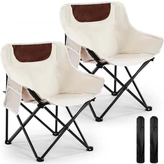 Camping Chairs Outdoor Lightweight Folding Portable Chair for Beach Travel Hiking, Beige Polyester with Aluminum Frame, Support