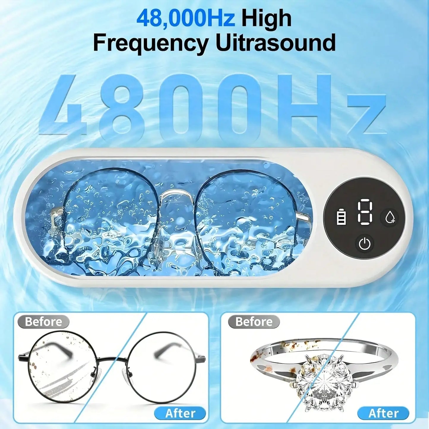 Portable Ultrasonic Cleaner, USB Charging High-Frequency Vibration Cleaning Machine For Jewelry Glasses Rings Watches, Professional Deep Cleaner For Denture Retainer Earrings Coins, Compact Home Travel Essentials