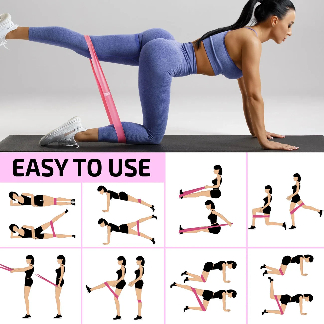 Set of 3 Resistance Exercise Loop Bands Fitness Home Gym Yoga Glutes Trainer